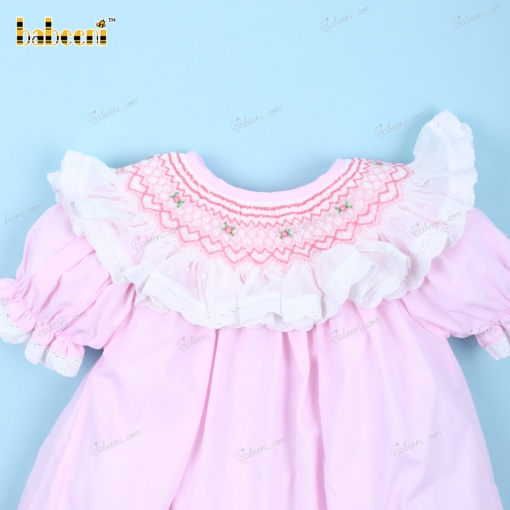 Pink Smocked Bishop Dress Hand Embroidery For Girl - BB3125